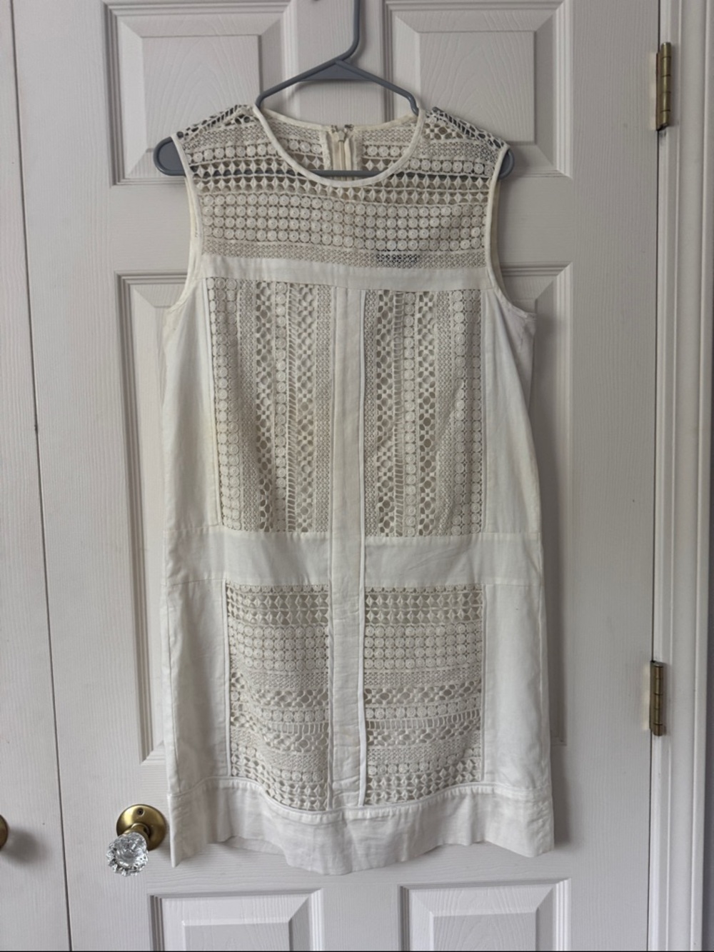 J. Crew White Crochet Panel Midi Dress